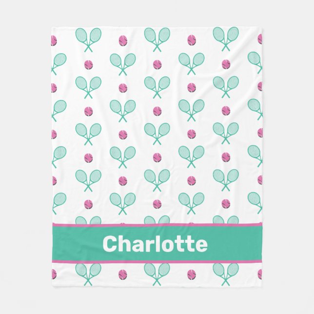 Grönt Korsade tennisracketar med eget namn Fleecefilt (Framsidan)