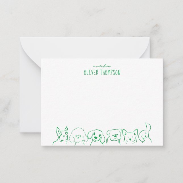 Grönt kort med anteckning från söt hund djur skiss (Framsida)