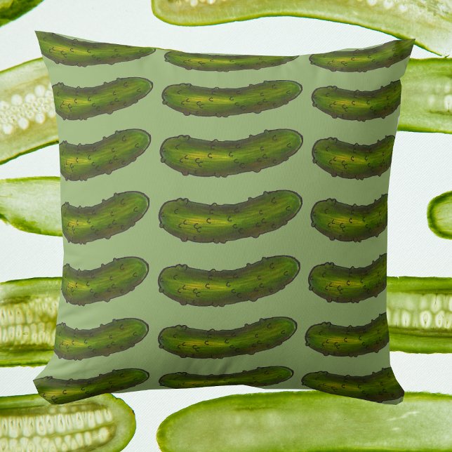 Grönt Kosher Deli Sour Dill Pickle Foodie Kudde (Pickle print pillow)