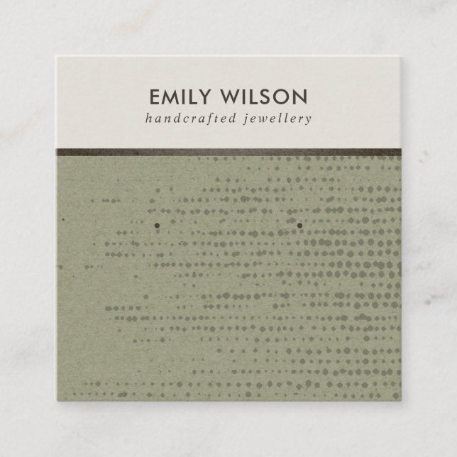 GRÖNT KRAFT WHITE DOTS STUD EARRING VISNING CARD FYRKANTIGT VISITKORT (Framsida)