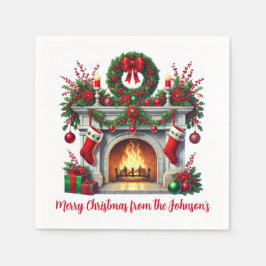 Grönt Kramper och julfireplace Pappersservett