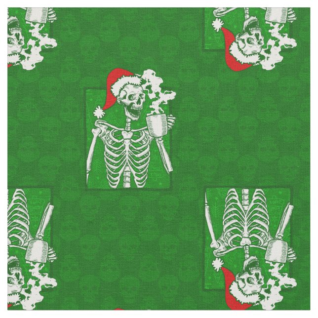 grönt Kristmas, skalle och skelett röd Tyg (Närbild)