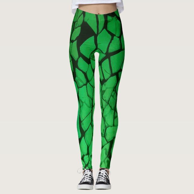 Grönt, krossat glas leggings (Framsida)