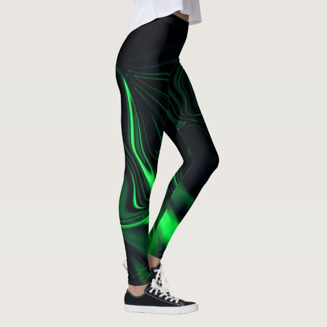 Grönt kurvor eller undulering i fondmörkaste. leggings (Höger)