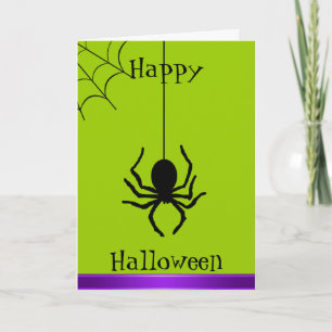 Grönt kusligt spindelhappy halloweenkort kort