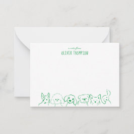 Grönt kuvert från söt hund djur skiss kort