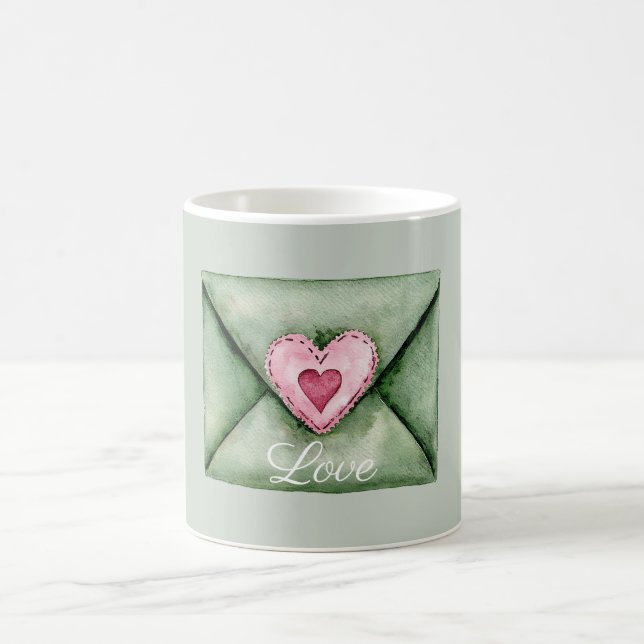 Grönt kuvert Rosa Kärlekshjärta Kaffemugg (Center)