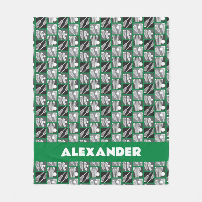 Grönt Lacrosse Blocks of Sticks and Bollar Fleecefilt (Framsidan)