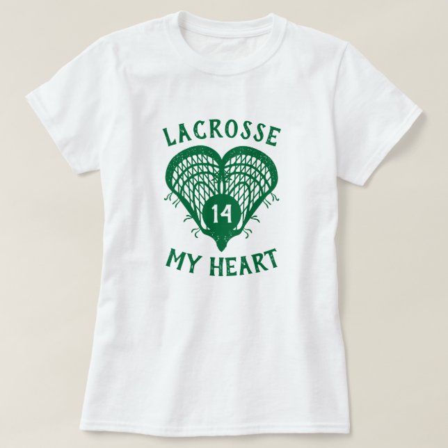 Grönt Lacrosse My Heart T-Shirt (Design framsida)
