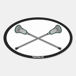 Grönt Lacrosse Sticks Ovalt Klistermärke