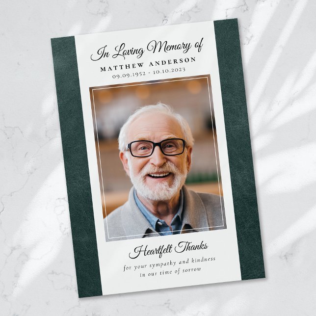 Grönt läder foto minnessaker begravning minneshögt tack kort (Skapare uppladdad)