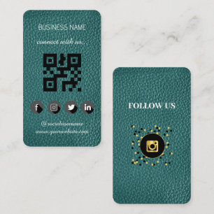 Grönt, läder - Social Media QR-kod Visitkort