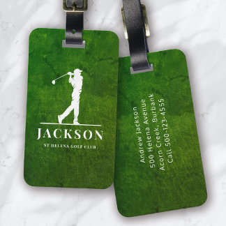 Grönt Läderpåverkan Personlig Monogram Golfer Bagagebricka