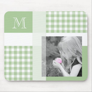 Grönt Lägg till ditt fotogingham Modern Monogram Musmatta