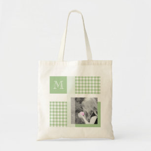 Grönt Lägg till ditt fotogingham Modern Monogram Tygkasse