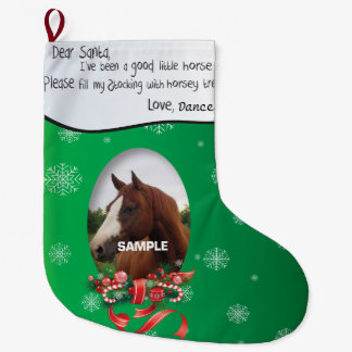 Grönt LÄGG TILL DITT HORSE-foto och Namn Bästa San Stor Julstrumpa