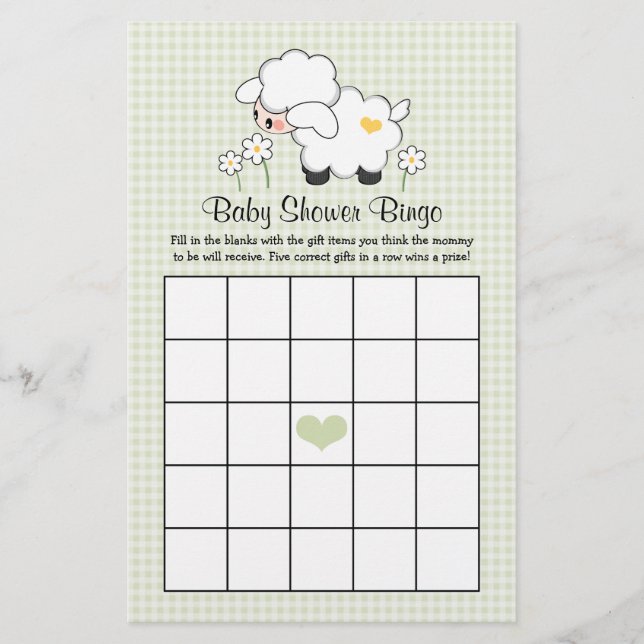 Grönt Lamb Baby Shower Bingo (Framsida)