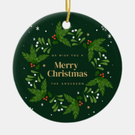 Grönt Lämna Snowflake God jul Julgransprydnad Keramik