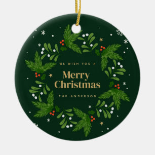 Grönt Lämna Snowflake God jul Julgransprydnad Keramik