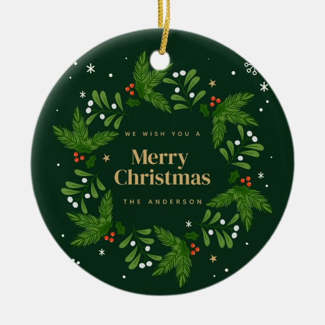 Grönt Lämna Snowflake God jul Julgransprydnad Keramik (Framsidan)