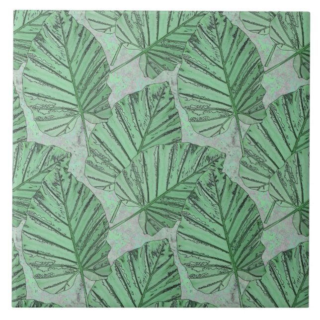 Grönt lämnar på en grått-sten. kakelplatta (Framsidan)