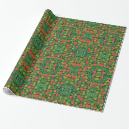 Grönt Land Flowers Spegel Mönster Gift Wrap Presentpapper