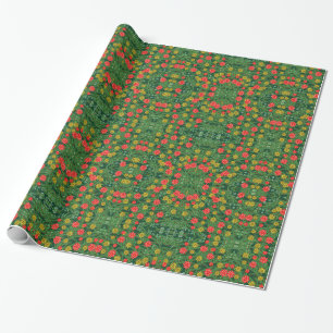Grönt Land Flowers Spegel Mönster Gift Wrap Presentpapper