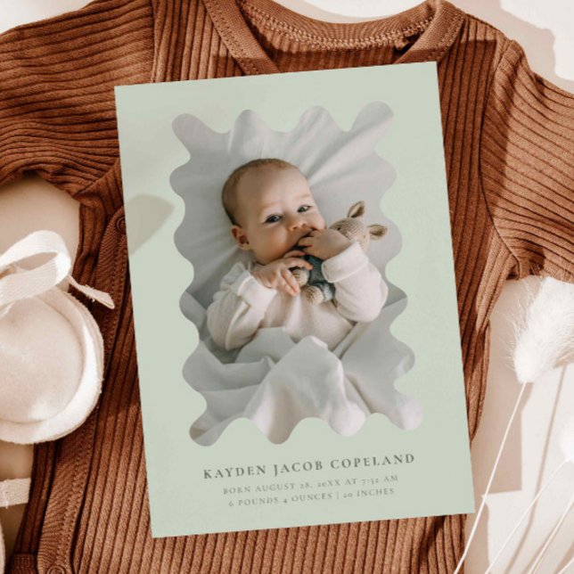 Grönt Långsamt Ram Birth Anouncement Photo Meddelande (Skapare uppladdad)