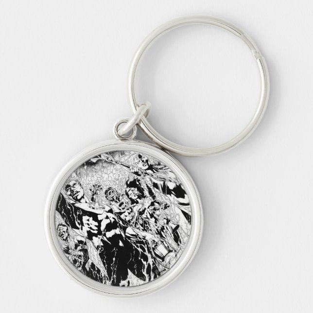 Grönt Lantern-grupp Rund Silverfärgad Nyckelring (Framsidan)