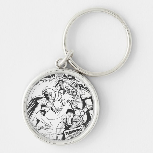 Grönt Lantern kontra guiden Odds, Black and Whi Rund Silverfärgad Nyckelring (Framsidan)