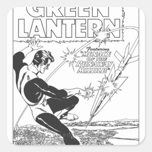 Grönt Lantern - Löpande missil, svartvitt Fyrkantigt Klistermärke