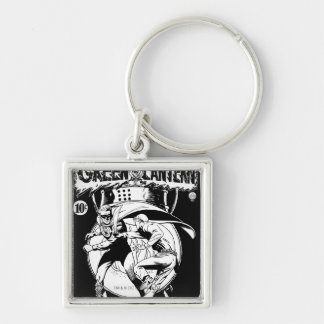 Grönt Lantern med kamouflage, svartvitt Fyrkantig Silverfärgad Nyckelring