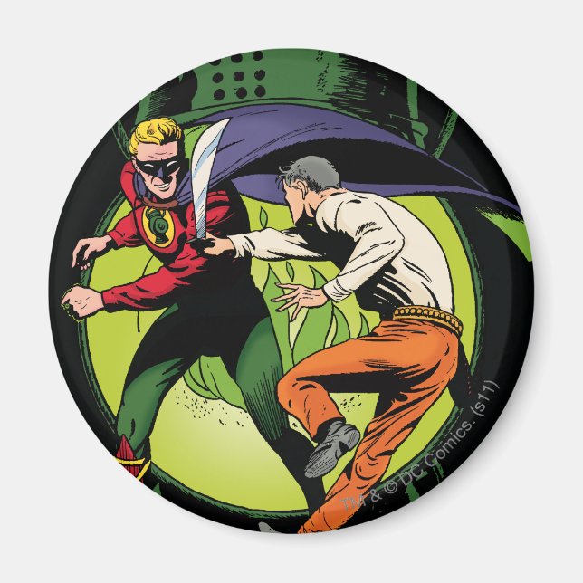 Grönt Lantern med liggande i strid Magnet (Framsidan)