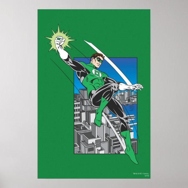 Grönt Lantern med stadsbakgrund Poster (Framsidan)