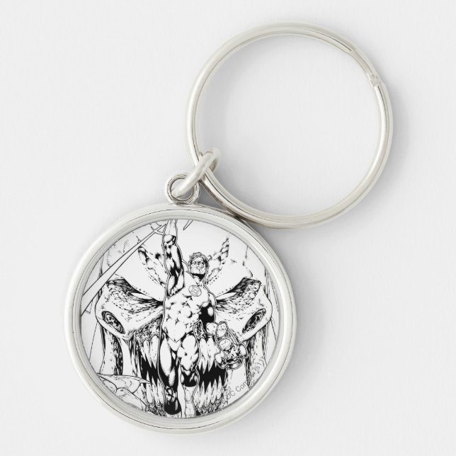 Grönt Lantern med ström av ljus Rund Silverfärgad Nyckelring (Framsidan)