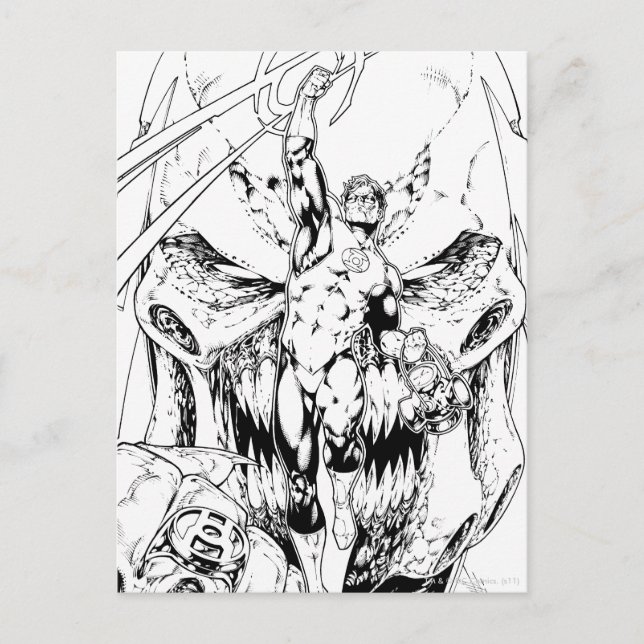 Grönt Lantern med ström av ljus Vykort (Framsida)