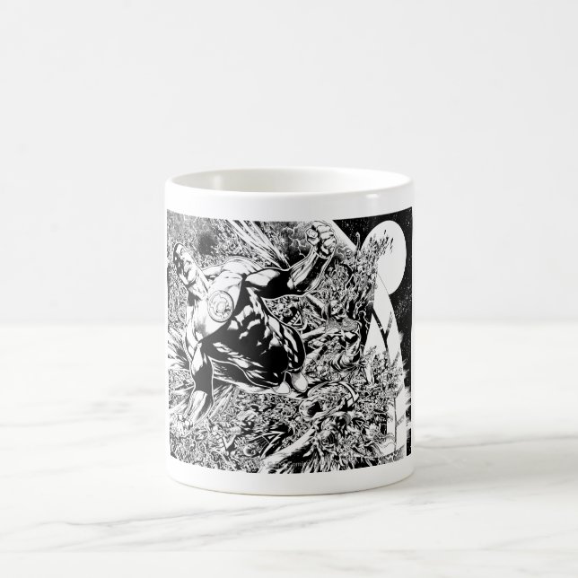 Grönt Lantern och Måne - Svartvitt Kaffemugg (Center)