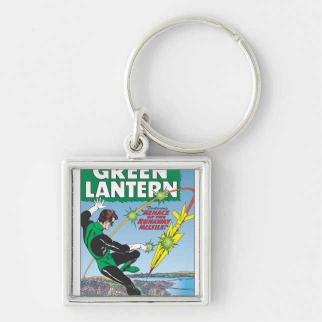 Grönt Lantern - Runaway Missile Fyrkantig Silverfärgad Nyckelring (Framsidan)