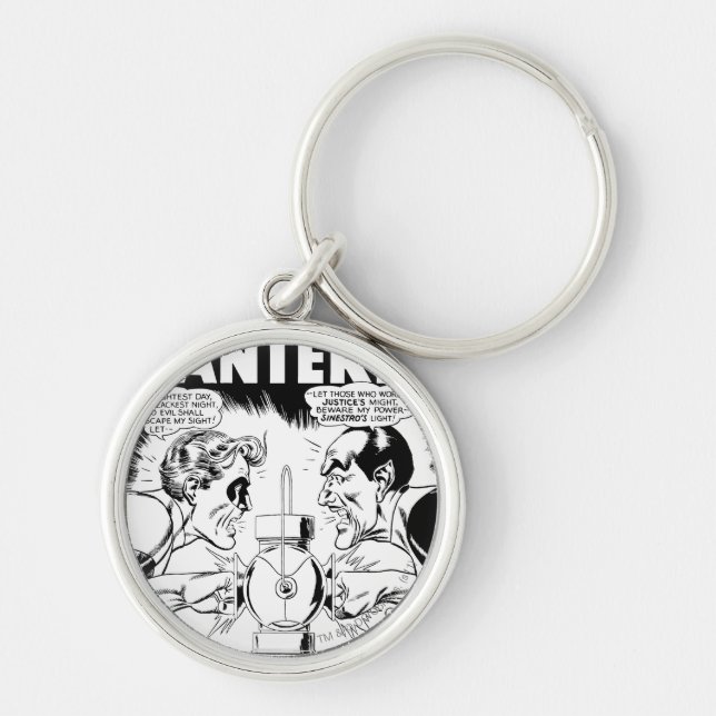 Grönt Lantern vs Sinestro, Black and White Rund Silverfärgad Nyckelring (Framsidan)