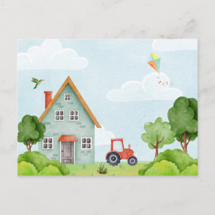 Grönt lantgård vykort