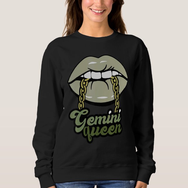 Grönt Läppar Gemini Queen T Shirt (Framsida)