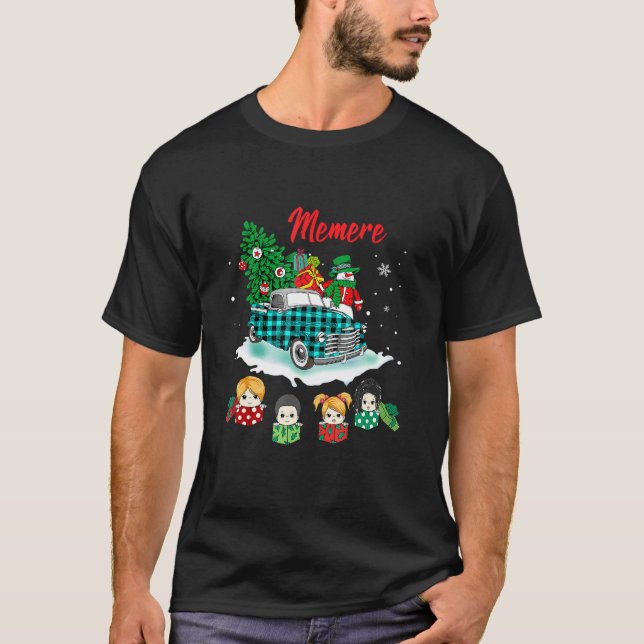 Grönt Lastbil Cute i julparet Julgran T Shirt (Framsida)