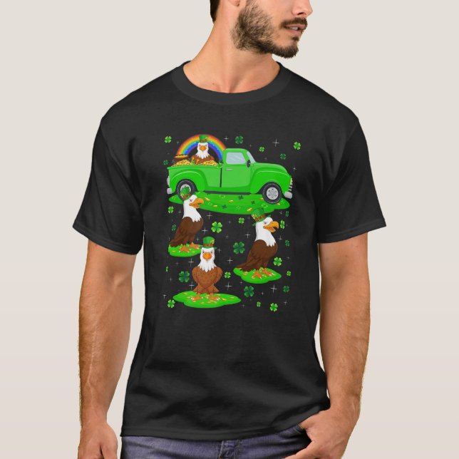Grönt Lastbil Leprechaun Hat Örn Bird St Pat T Shirt (Framsida)