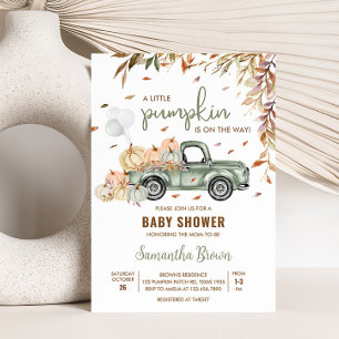 Grönt Lastbil Pumpkin Baby Shower Inbjudningar