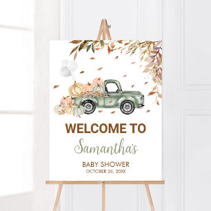 Grönt Lastbil Pumpkin Välkommen Baby Shower Poster