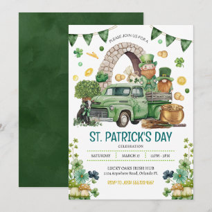 Grönt Lastbil St. Patricks Day Leprechaun Gnomes Inbjudningar