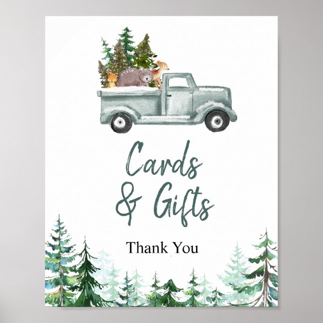 Grönt Lastbil Woodland Animals Cards & Gifts Sign Poster (Framsidan)