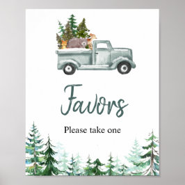 Grönt Lastbil Woodland Animals favoritskylt Poster
