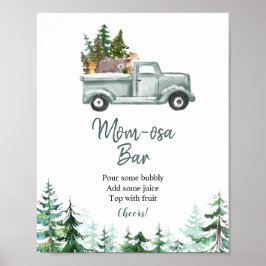 Grönt Lastbil Woodland Animals Momosa Pub Sign Poster