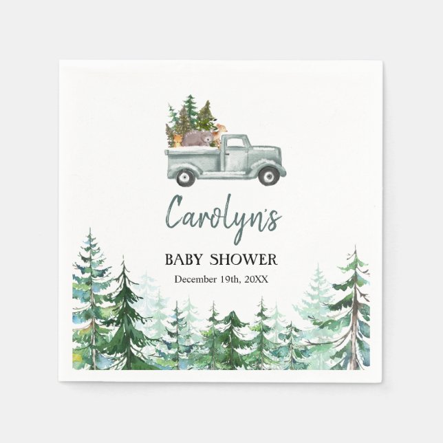 Grönt Lastbil Woodland Animals Pappra blöjor Pappersservett (Framsidan)